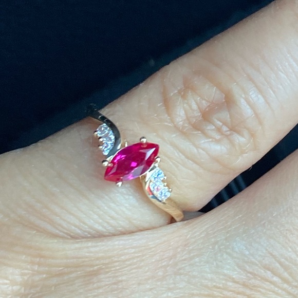 14k Yellow Gold Ruby Marquise Engagement Ring - Picture 12 of 13